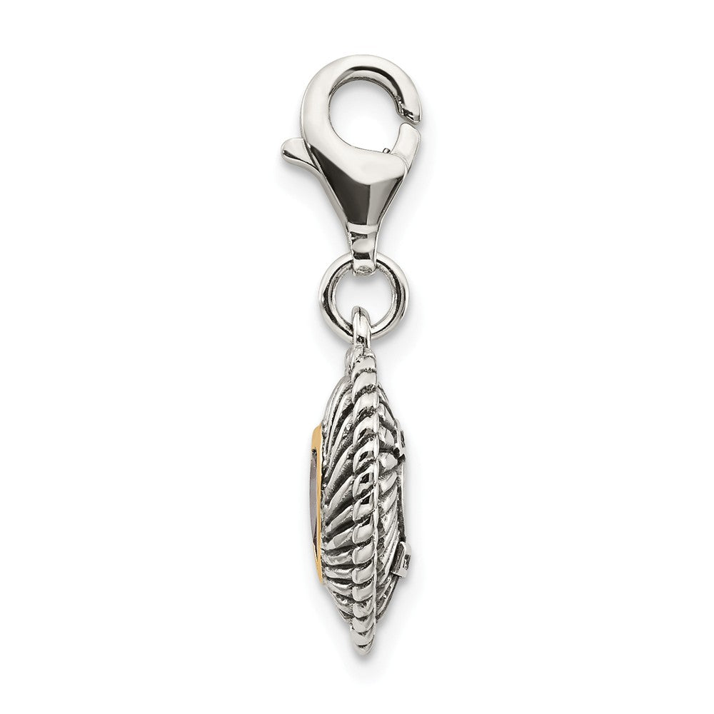 Sterling Silver With 14k Amethyst Antiqued Charm