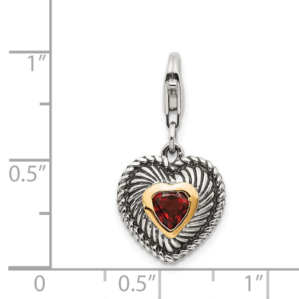 Sterling Silver With 14k Garnet Antiqued Charm