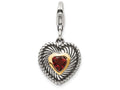 Sterling Silver With 14k Garnet Antiqued Charm