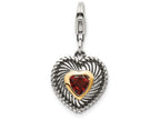 Sterling Silver With 14k Garnet Antiqued Charm