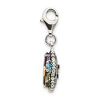 Sterling Silver With 14k Antiqued Multi Stone Flower With Lobster Clasp Charm