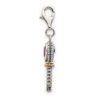 Sterling Silver With 14k Amethyst Antiqued Key With Lobster Clasp Charm