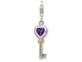 Sterling Silver With 14k Amethyst Antiqued Key With Lobster Clasp Charm