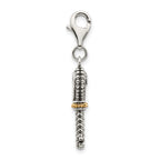 Sterling Silver With 14k Citrine Antiqued Key With Lobster Clasp Charm