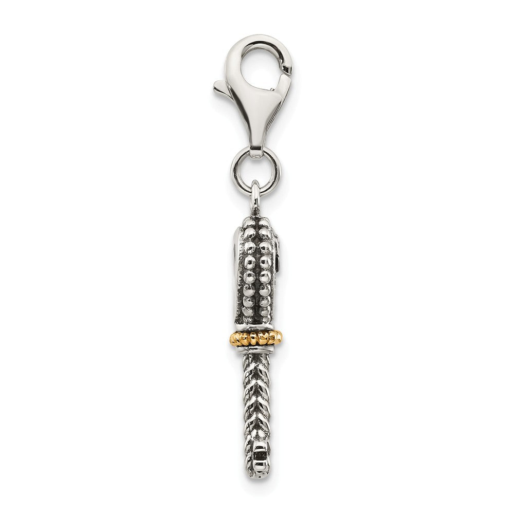 Sterling Silver With 14k Citrine Antiqued Key With Lobster Clasp Charm