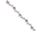FJC Finejewelers Sterling Silver 7.75inch Pink And Clear Cubic Zirconia Flower Bracelet