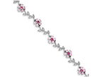 FJC Finejewelers Sterling Silver 7.75inch Pink And Clear Cubic Zirconia Flower Bracelet