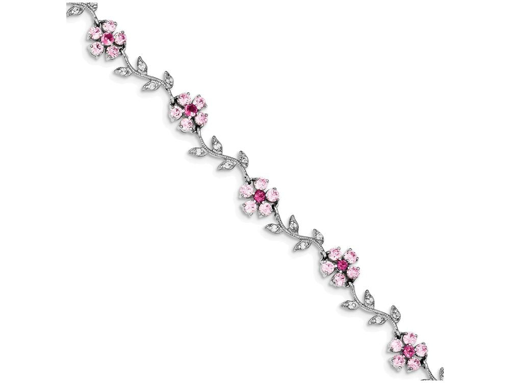 FJC Finejewelers Sterling Silver 7.75inch Pink And Clear Cubic Zirconia Flower Bracelet