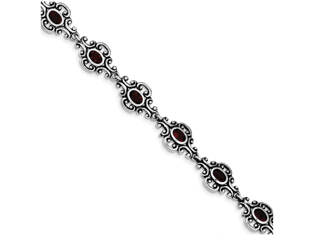 FJC Finejewelers Sterling Silver Antiqued Garnet Bracelet