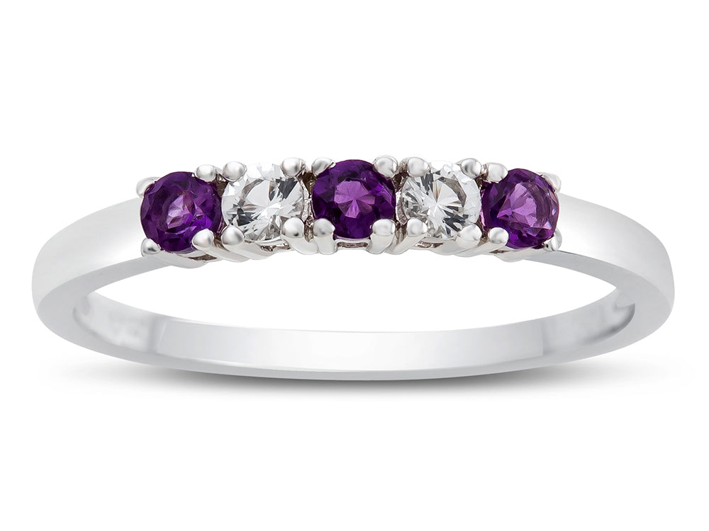 FJC Finejewelers 2.5mm Amethyst and White Topaz Band / Ring