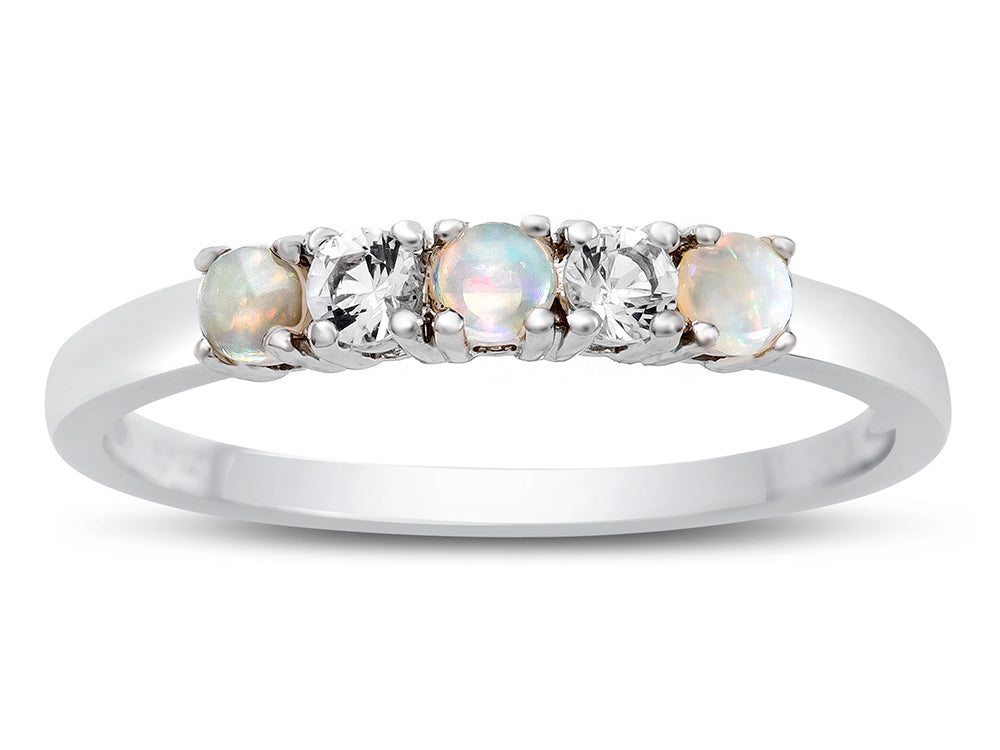 FJC Finejewelers 2.5mm Opal and White Topaz Band / Ring