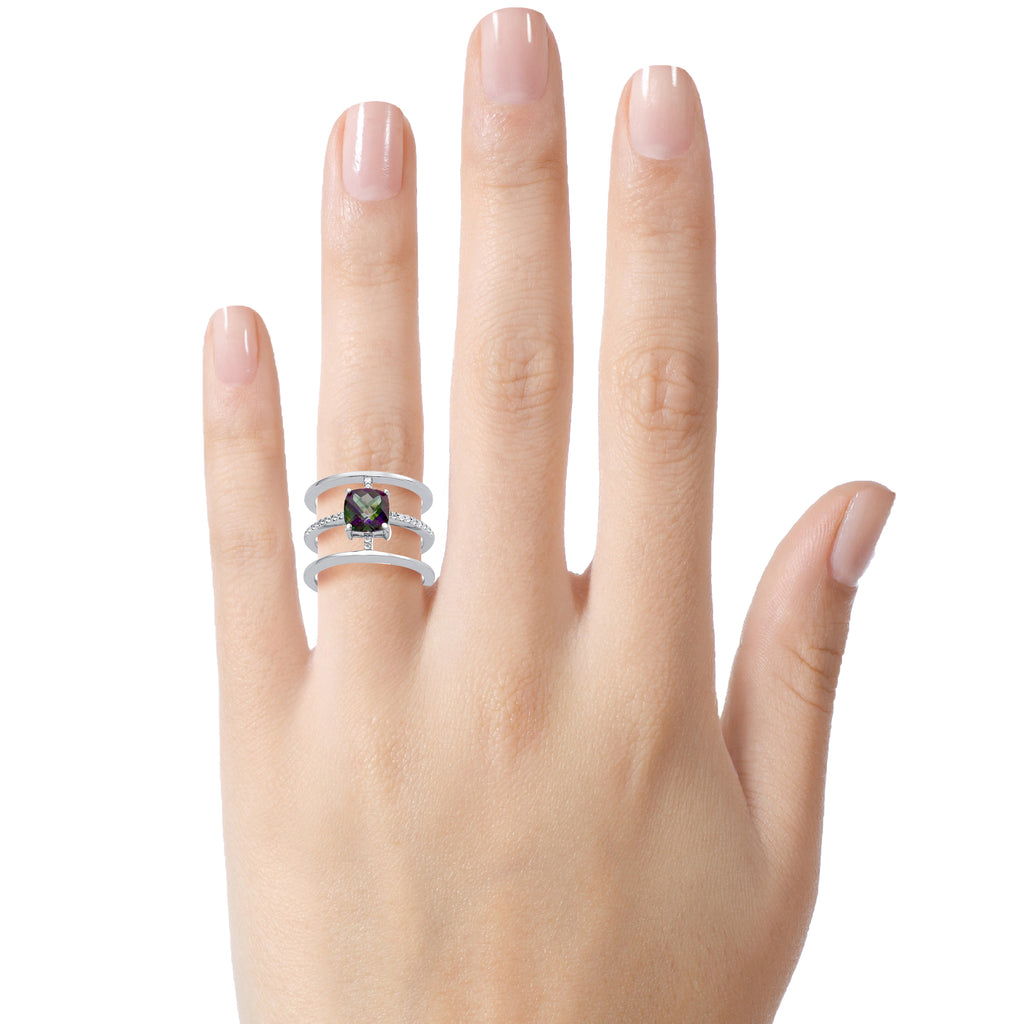 FJC Finejewelers Sterling Silver 3 Triple Band Ring with 7mm Mystic Topaz Cushion-Cut