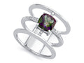 FJC Finejewelers Sterling Silver 3 Triple Band Ring with 7mm Mystic Topaz Cushion-Cut