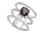 FJC Finejewelers Sterling Silver 3 Triple Band Ring with 7mm Mystic Topaz Cushion-Cut
