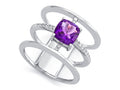 FJC Finejewelers Sterling Silver 3 Triple Band Ring with 7mm Amethyst Cushion-Cut