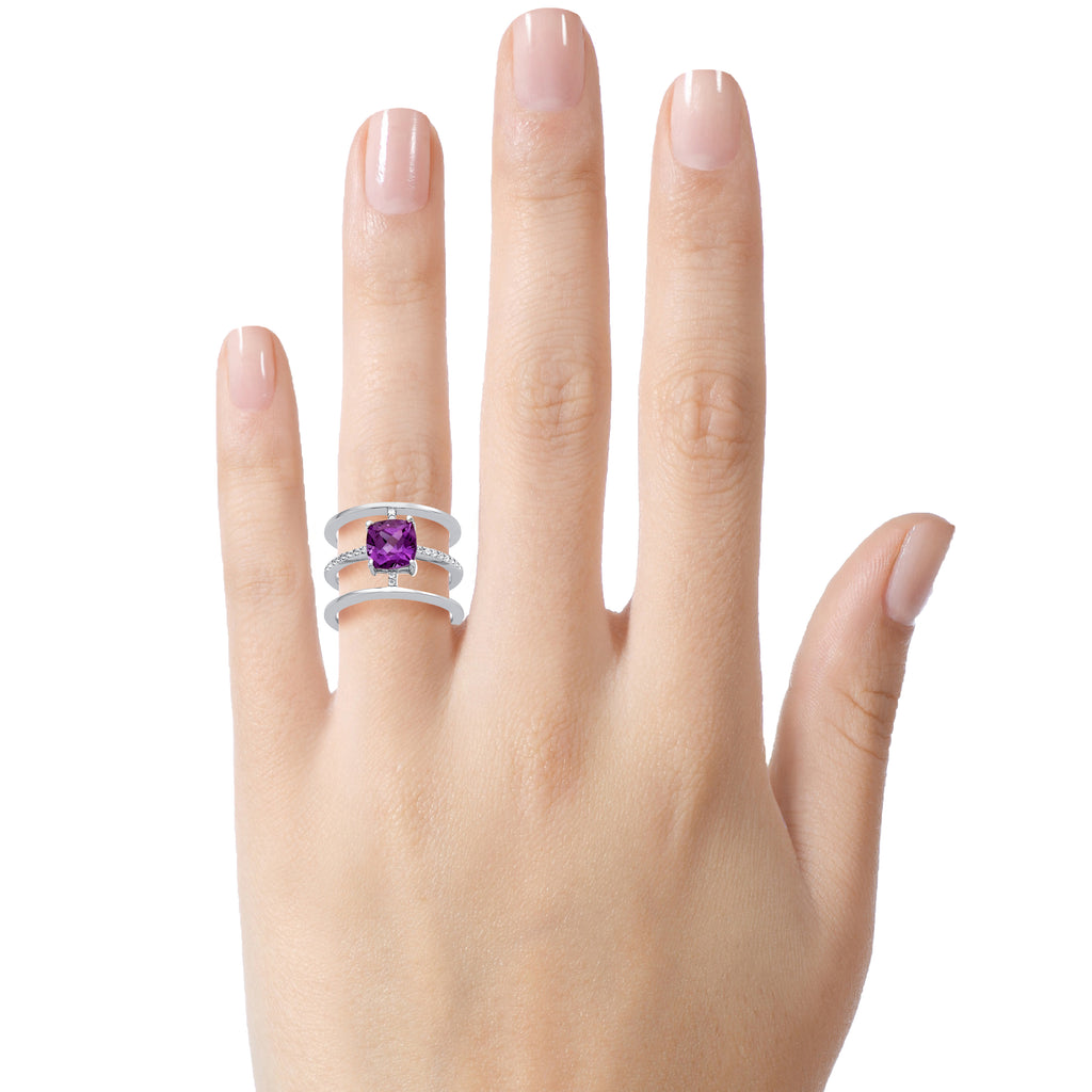 FJC Finejewelers Sterling Silver 3 Triple Band Ring with 7mm Simulated Alexandrite Cushion-Cut