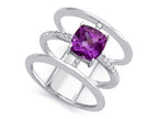 FJC Finejewelers Sterling Silver 3 Triple Band Ring with 7mm Simulated Alexandrite Cushion-Cut