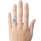 FJC Finejewelers Sterling Silver 3 Triple Band Ring with 7mm Coated Paraiba Topaz Cushion-Cut