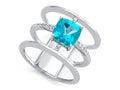 FJC Finejewelers Sterling Silver 3 Triple Band Ring with 7mm Coated Paraiba Topaz Cushion-Cut