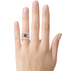 FJC Finejewelers Sterling Silver 3 Triple Band Ring with 7mm Garnet Cushion-Cut