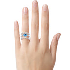 FJC Finejewelers Sterling Silver 3 Triple Band Ring with 7mm Simulated Aquamarine Cushion-Cut