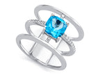 FJC Finejewelers Sterling Silver 3 Triple Band Ring with 7mm Swiss Blue Topaz Cushion-Cut