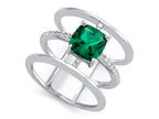 FJC Finejewelers Sterling Silver 3 Triple Band Ring with 7mm Simulated Emerald Cushion-Cut