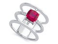 FJC Finejewelers Sterling Silver 3 Triple Band Ring with 7mm Created Ruby Cushion-Cut