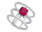 FJC Finejewelers Sterling Silver 3 Triple Band Ring with 7mm Created Ruby Cushion-Cut