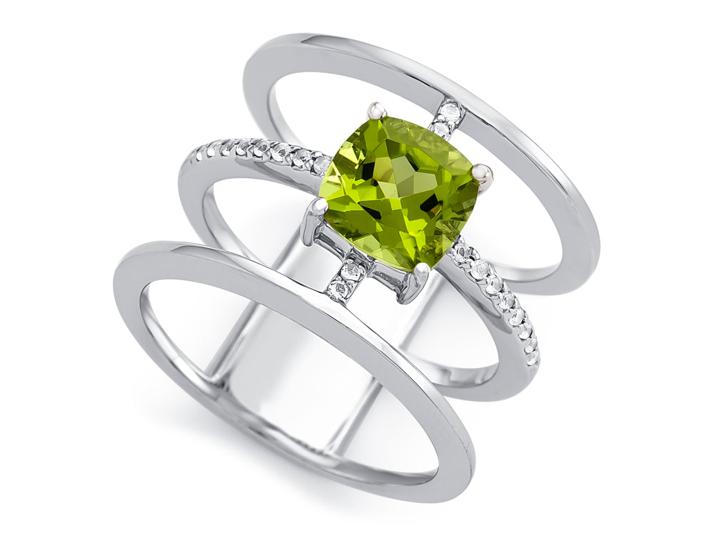 FJC Finejewelers Sterling Silver 3 Triple Band Ring with 7mm Peridot Cushion-Cut