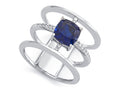 FJC Finejewelers Sterling Silver 3 Triple Band Ring with 7mm Created Blue Sapphire Cushion-Cut