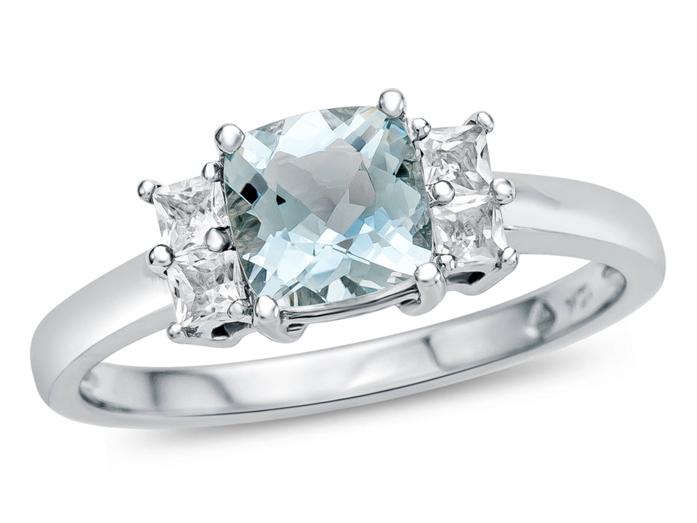 FJC Finejewelers 925 Sterling Silver 6x6mm Cushion-Cut Aquamarine and White Topaz Ring