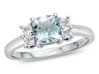 FJC Finejewelers 925 Sterling Silver 6x6mm Cushion-Cut Aquamarine and White Topaz Ring