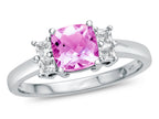 FJC Finejewelers 925 Sterling Silver 6x6mm Cushion-Cut Created Pink Sapphire and White Topaz Ring
