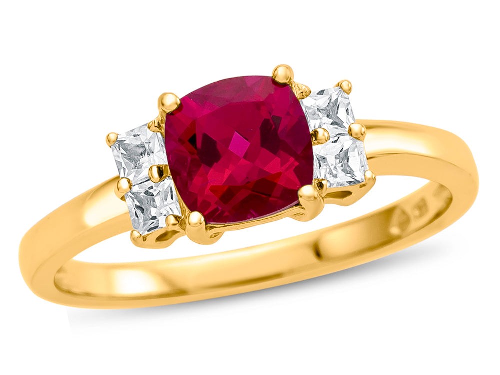 FJC Finejewelers 6x6mm Cushion-Cut Created Ruby and White Topaz Ring