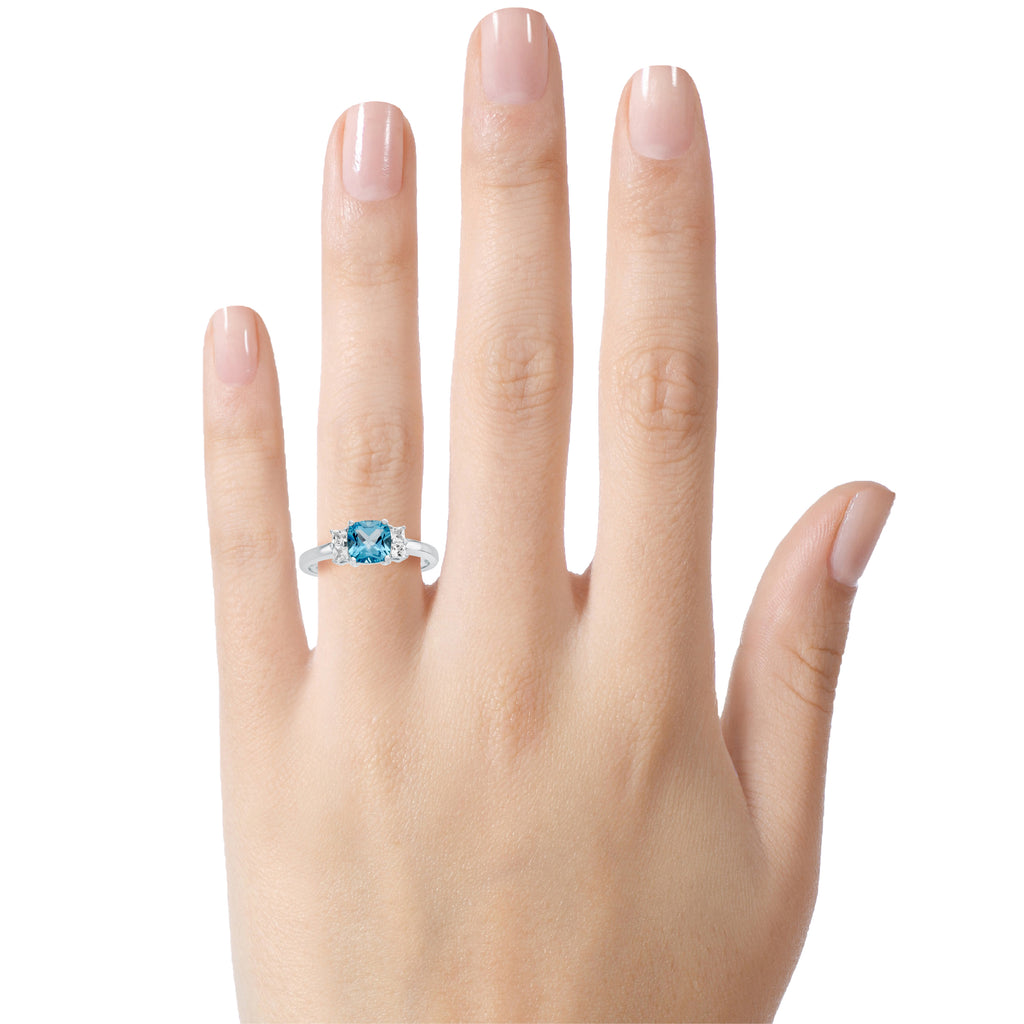 FJC Finejewelers 925 Sterling Silver 6x6mm Cushion-Cut Swiss Blue Topaz and White Topaz Ring