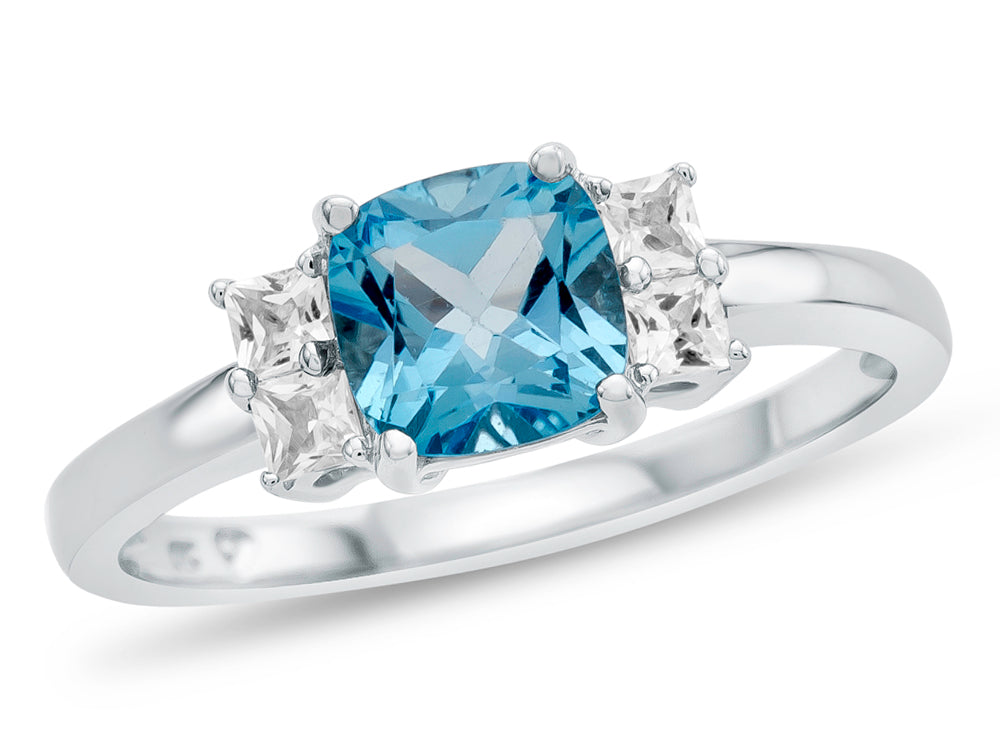 FJC Finejewelers 925 Sterling Silver 6x6mm Cushion-Cut Swiss Blue Topaz and White Topaz Ring
