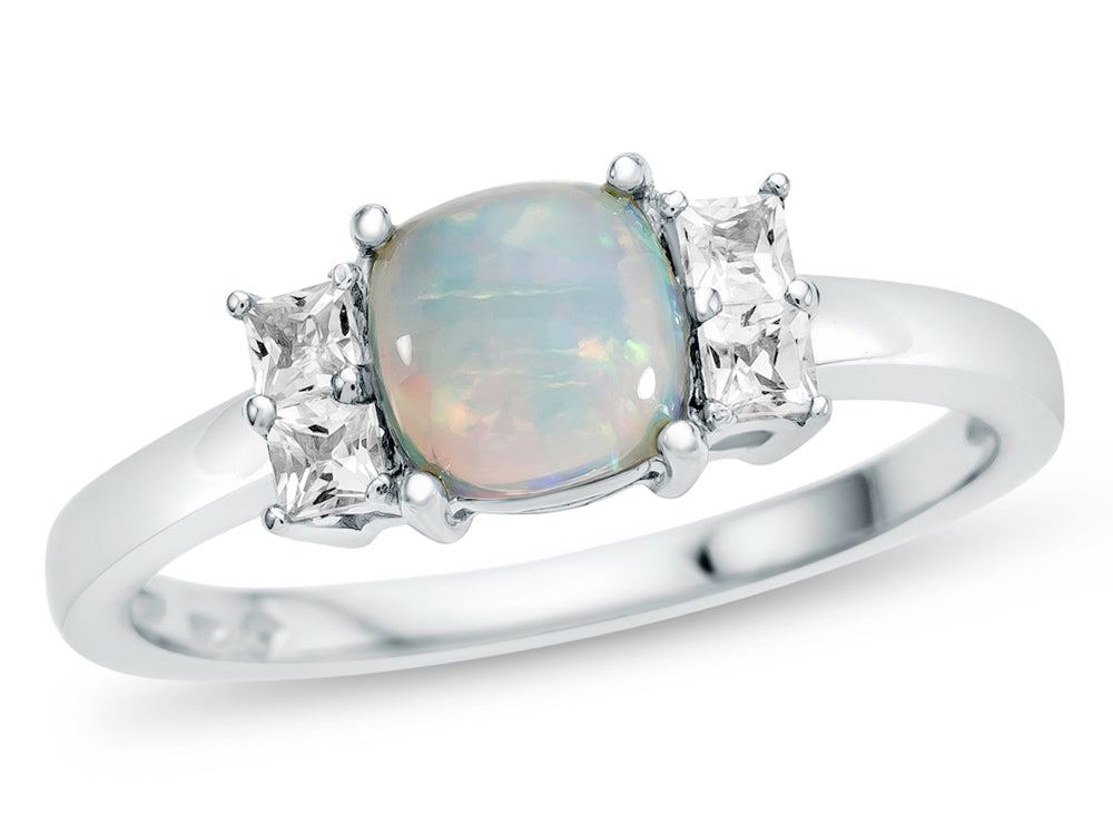 FJC Finejewelers 925 Sterling Silver 6x6mm Cushion-Cut Created Opal and White Topaz Ring