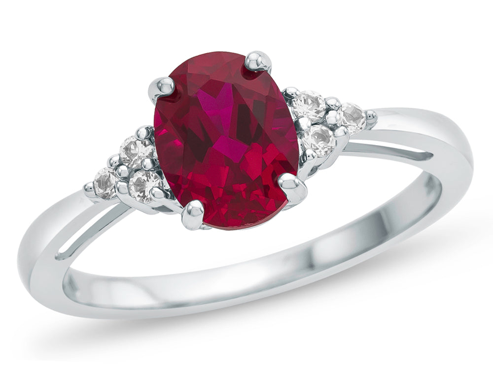FJC Finejewelers 10k White Gold 8x6mm Oval Created Ruby and White Topaz Ring