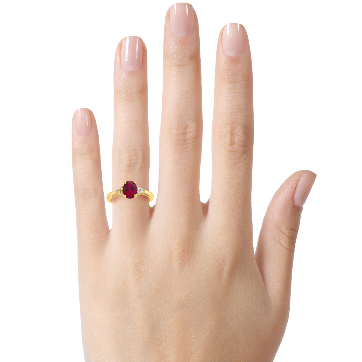 FJC Finejewelers Solid 10k Yellow Gold 8x6mm Oval Created Ruby and White Topaz Ring