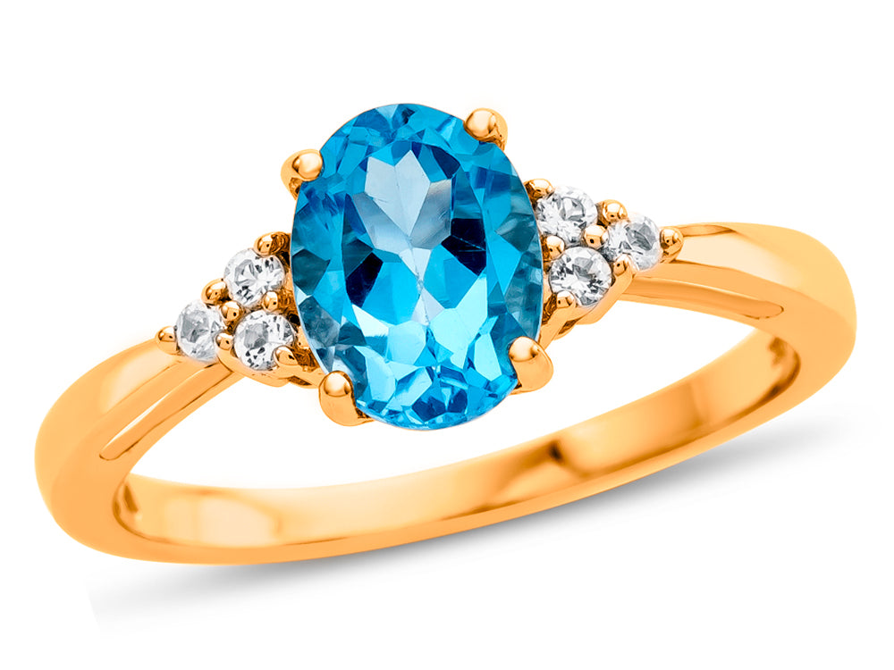FJC Finejewelers 10k Yellow Gold 8x6mm Oval Swiss Blue Topaz and White Topaz Ring