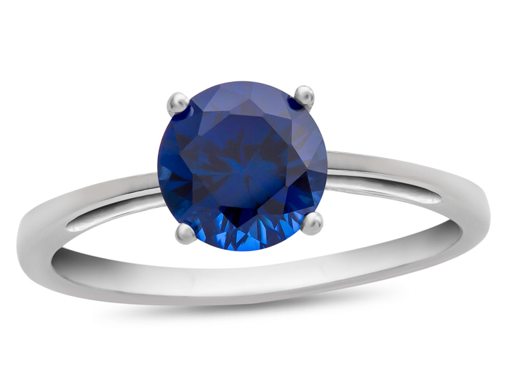 FJC Finejewelers 10k White Gold 7mm Solitaire Round Created Blue Sapphire Ring