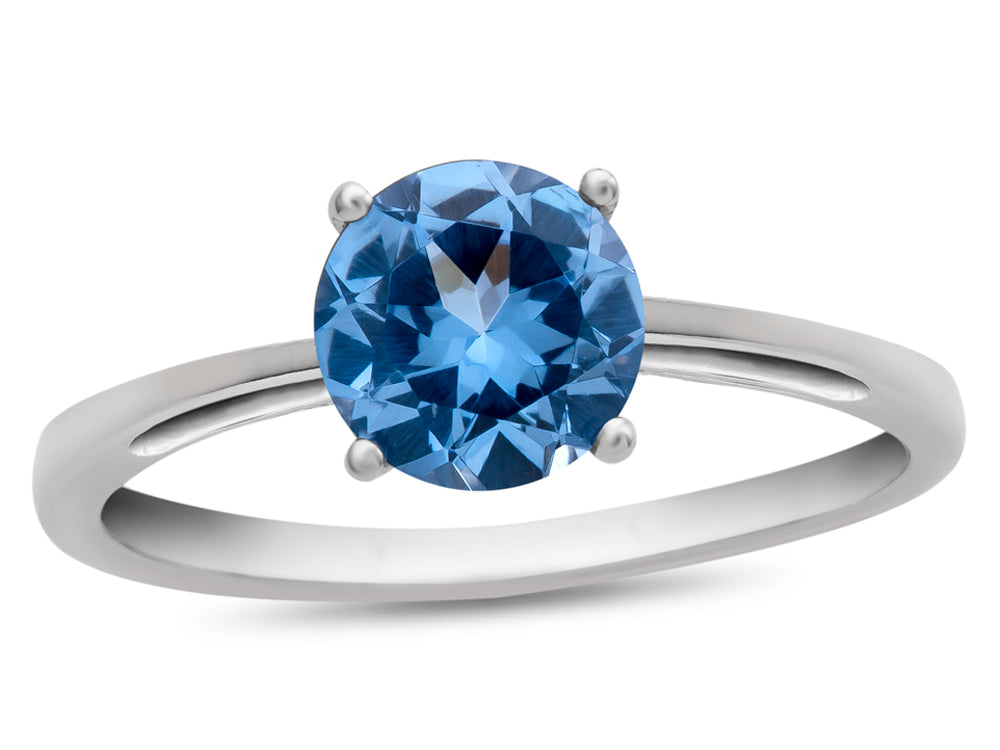 FJC Finejewelers 10k White Gold 7mm Solitaire Round Simulated Aquamarine Ring