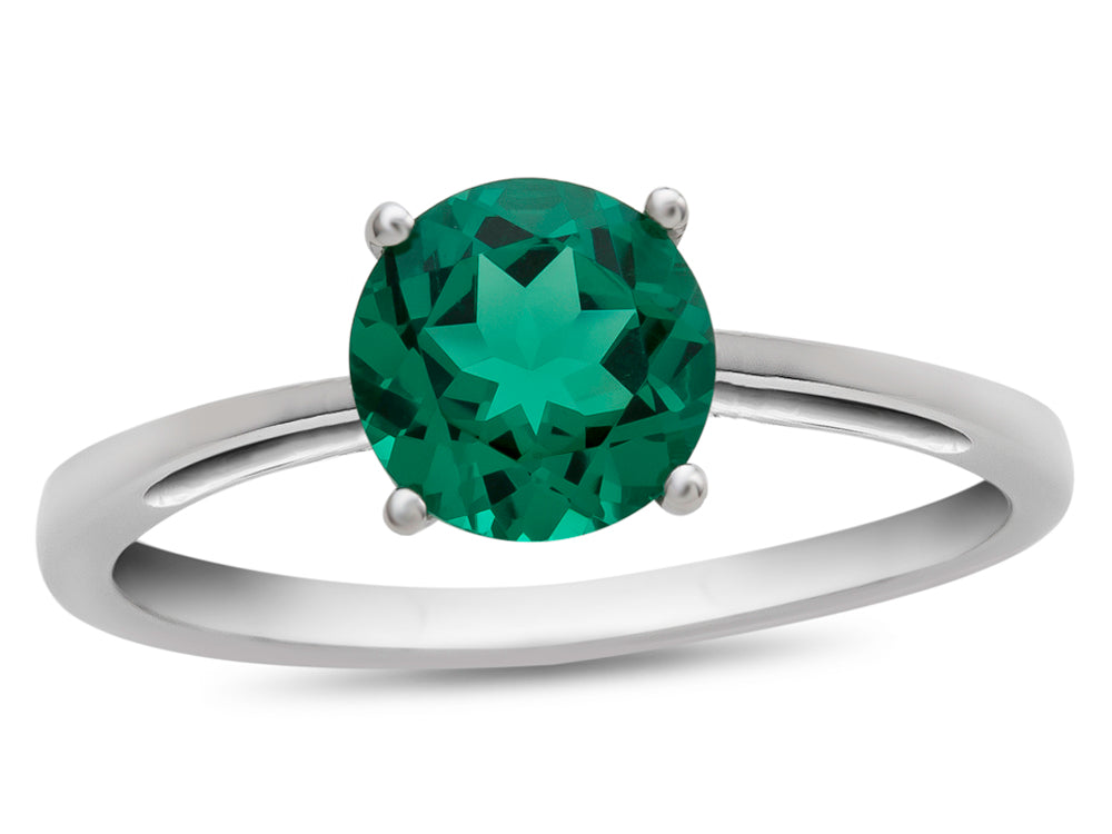FJC Finejewelers 10k White Gold 7mm Solitaire Round Simulated Emerald Ring
