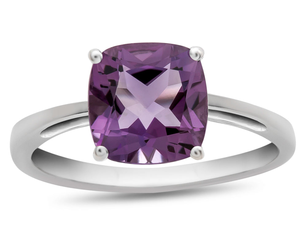 FJC Finejewelers 10k White Gold 7mm Solitaire Cushion-Cut Amethyst Ring