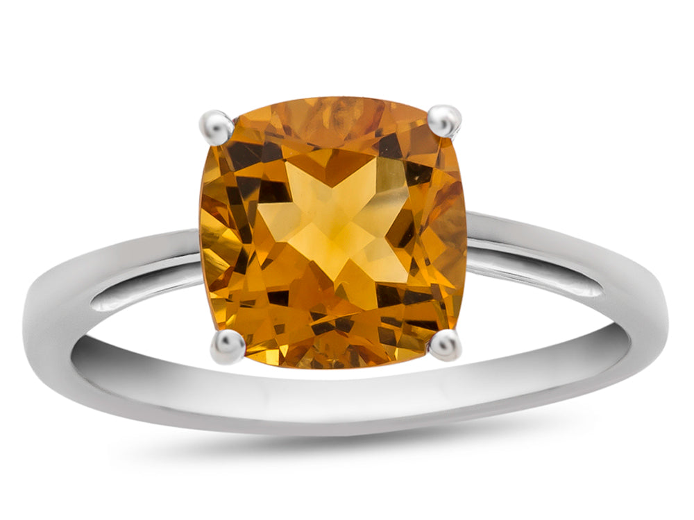 FJC Finejewelers 10k White Gold 7mm Solitaire Cushion-Cut Citrine Ring
