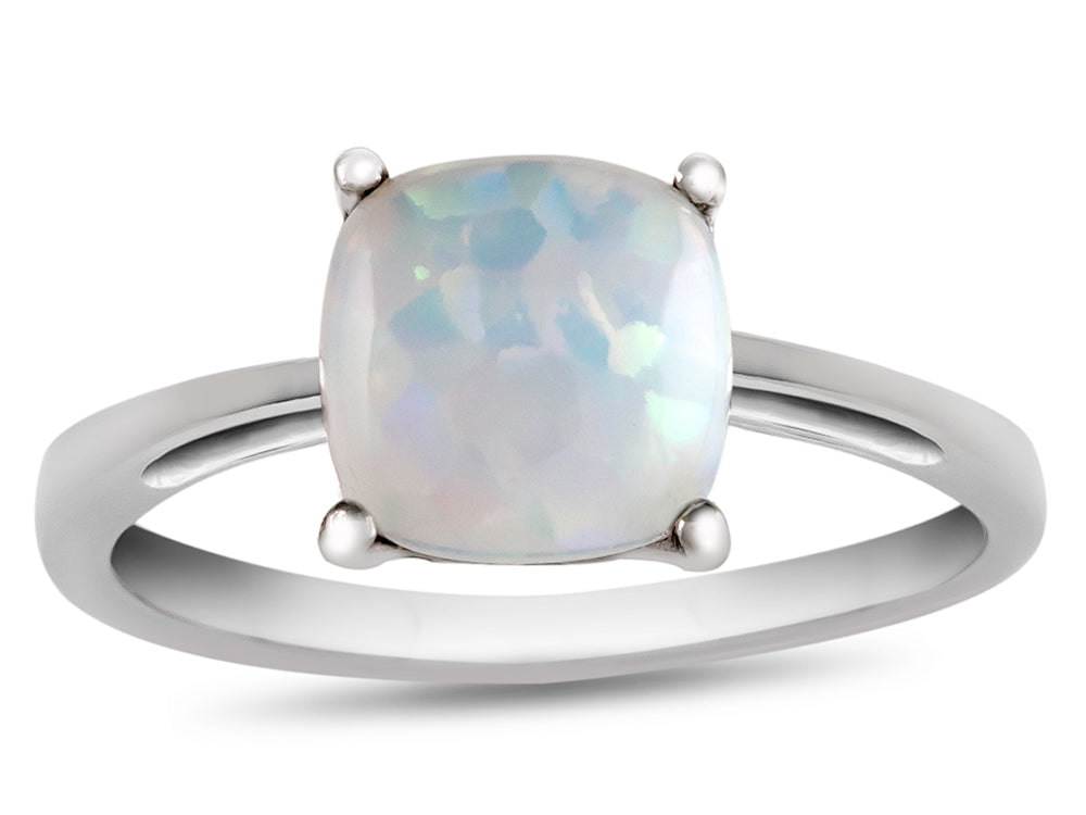 FJC Finejewelers 10k White Gold 7mm Solitaire Cushion-Cut Created Opal Ring