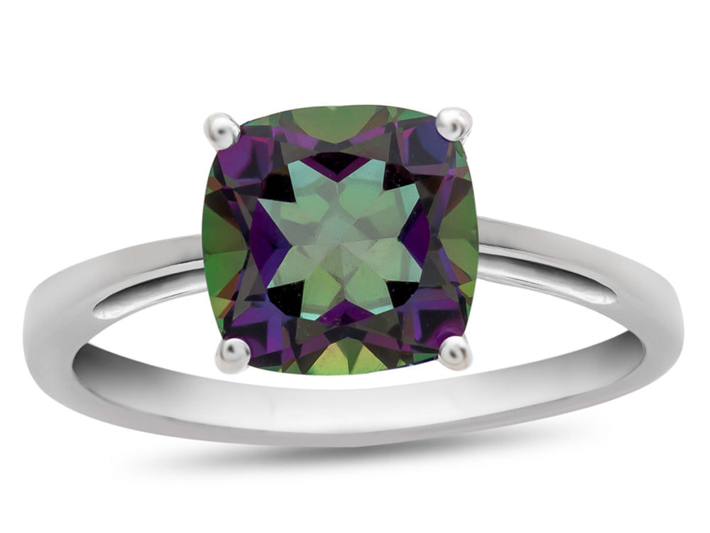 FJC Finejewelers 10k White Gold 7mm Solitaire Cushion-Cut Mystic Topaz Ring