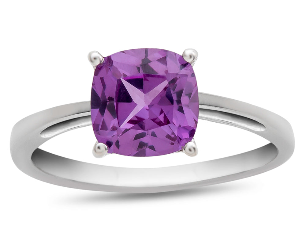 FJC Finejewelers 10k White Gold 7mm Solitaire Cushion-Cut Simulated Alexandrite Ring
