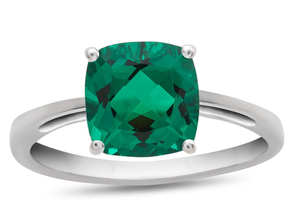 FJC Finejewelers 10k White Gold 7mm Solitaire Cushion-Cut Simulated Emerald Ring